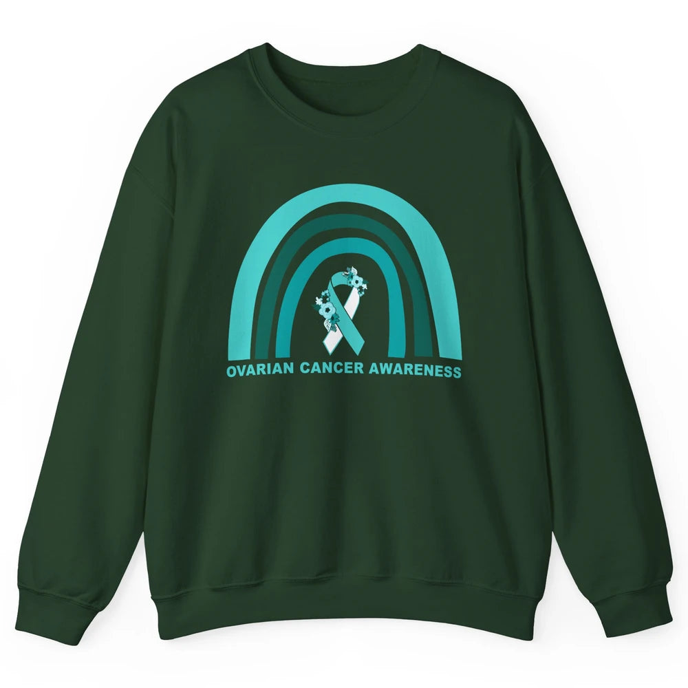 Ovarian Cancer Awareness Support Floral Turquoise Rainbow Unisex Crewneck Sweatshirt