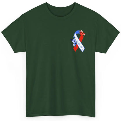 Raynaud's Syndrome Awareness Support Floral Red Blue Ribbon Classic Unisex T-Shirt