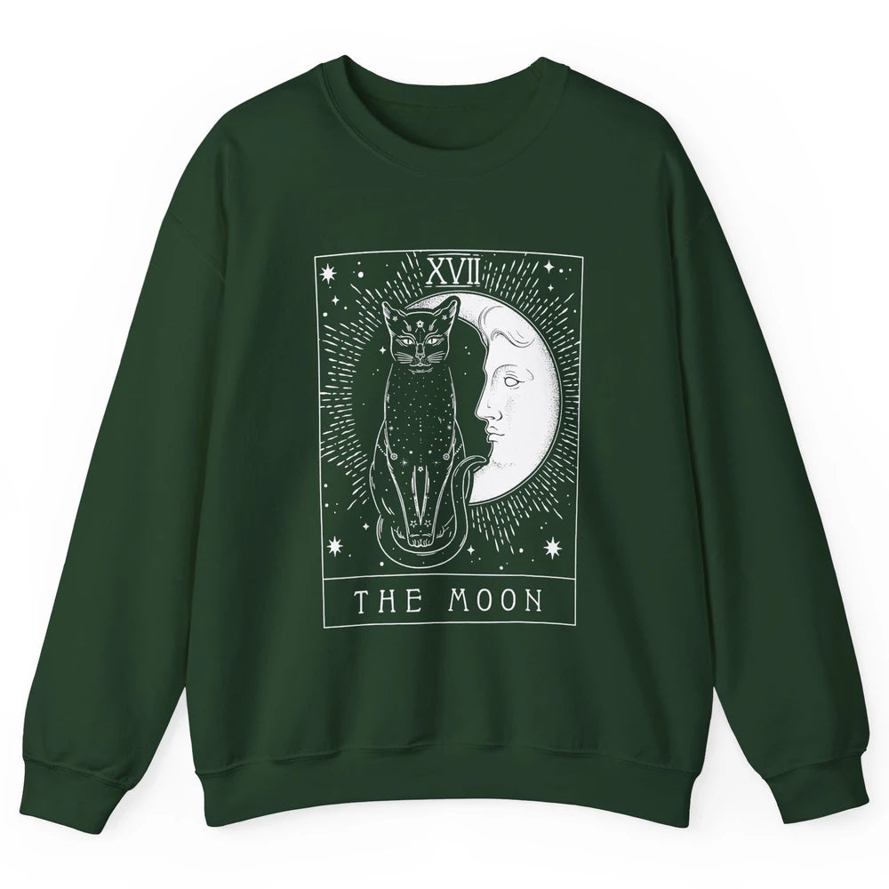Retro Halloween Gothic Cat The Moon Tarot Card Witchcraft Unisex Crewneck Sweatshirt
