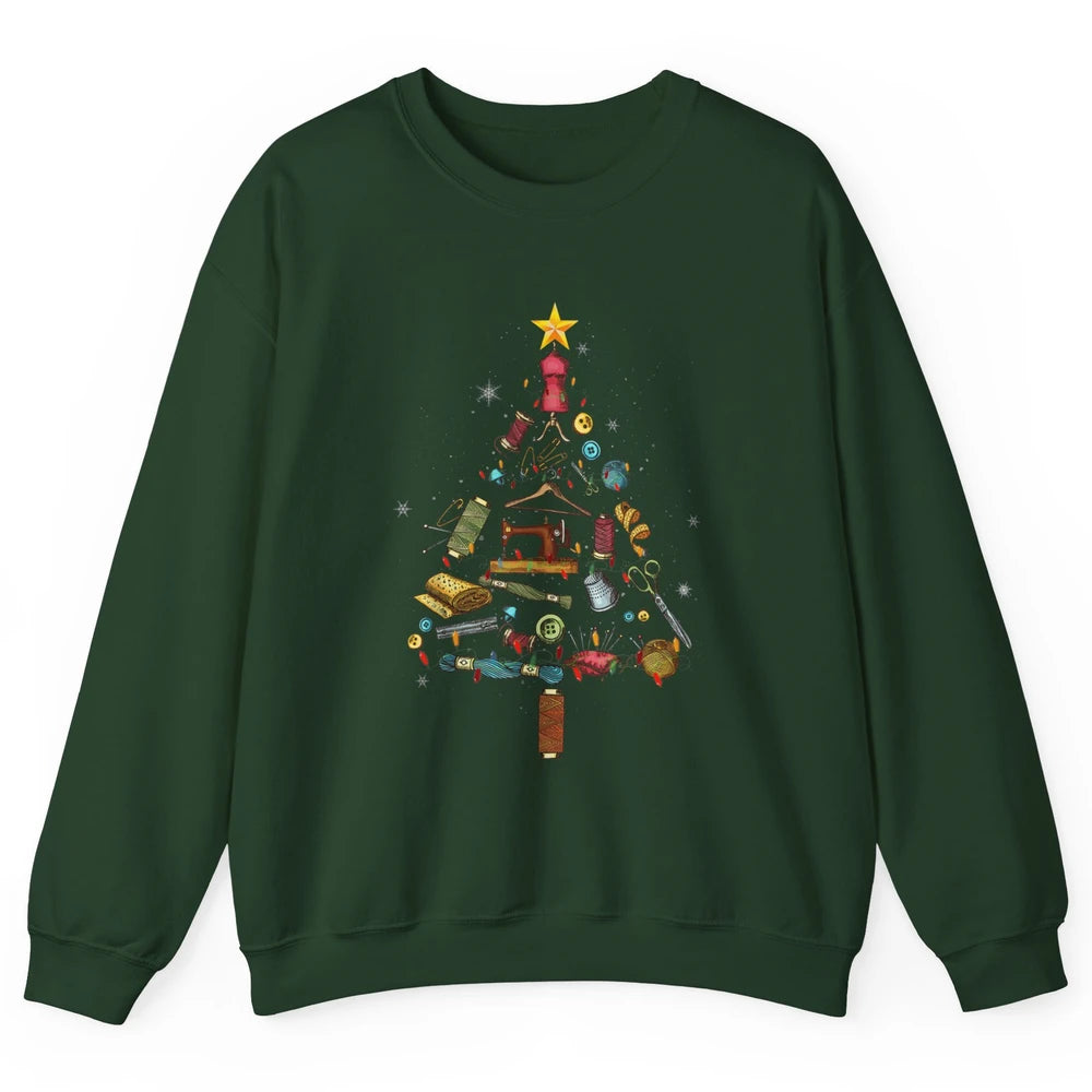 Merry Christmas Sewing Yarn Quilting Xmas Tree Sew Machine Unisex Crewneck Sweatshirt