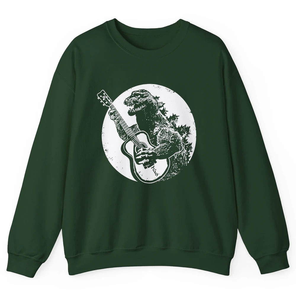 Retro Dinosaur Playing Bass Guitar T-Rex Guitarist Musician Unisex Crewneck Sweatshirt