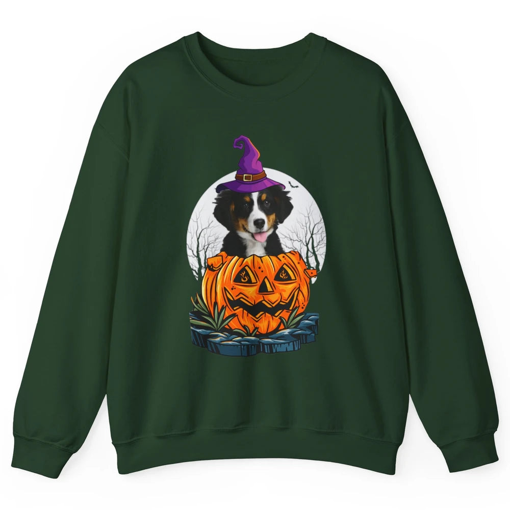 Bernese Mountain Dog Witch Pumpkin Halloween Spooky Season Unisex Crewneck Sweatshirt
