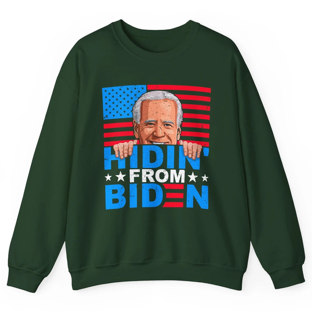 Retro Funny Joe Biden Hiding From Biden Anti Liberal US Flag Unisex Crewneck Sweatshirt