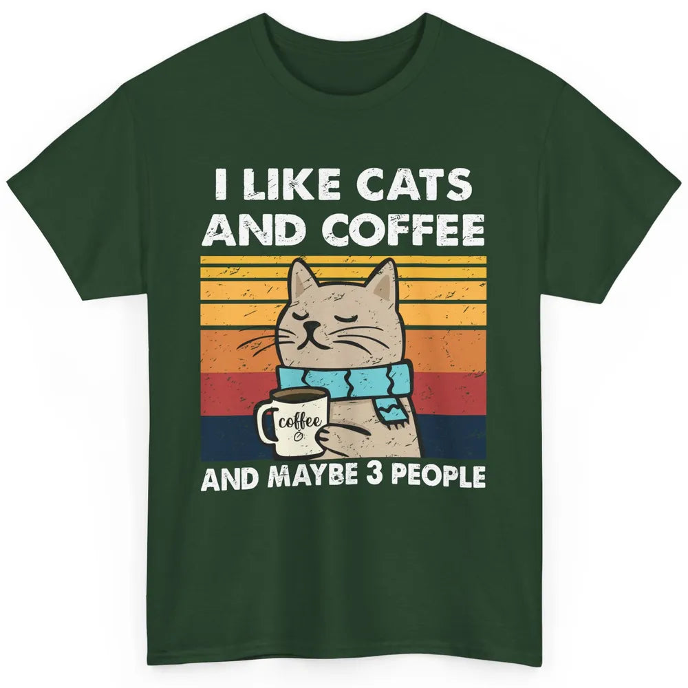 Retro Funny Fall Cat I Like Cats Coffee And Maybe 3 People Classic Unisex T-Shirt