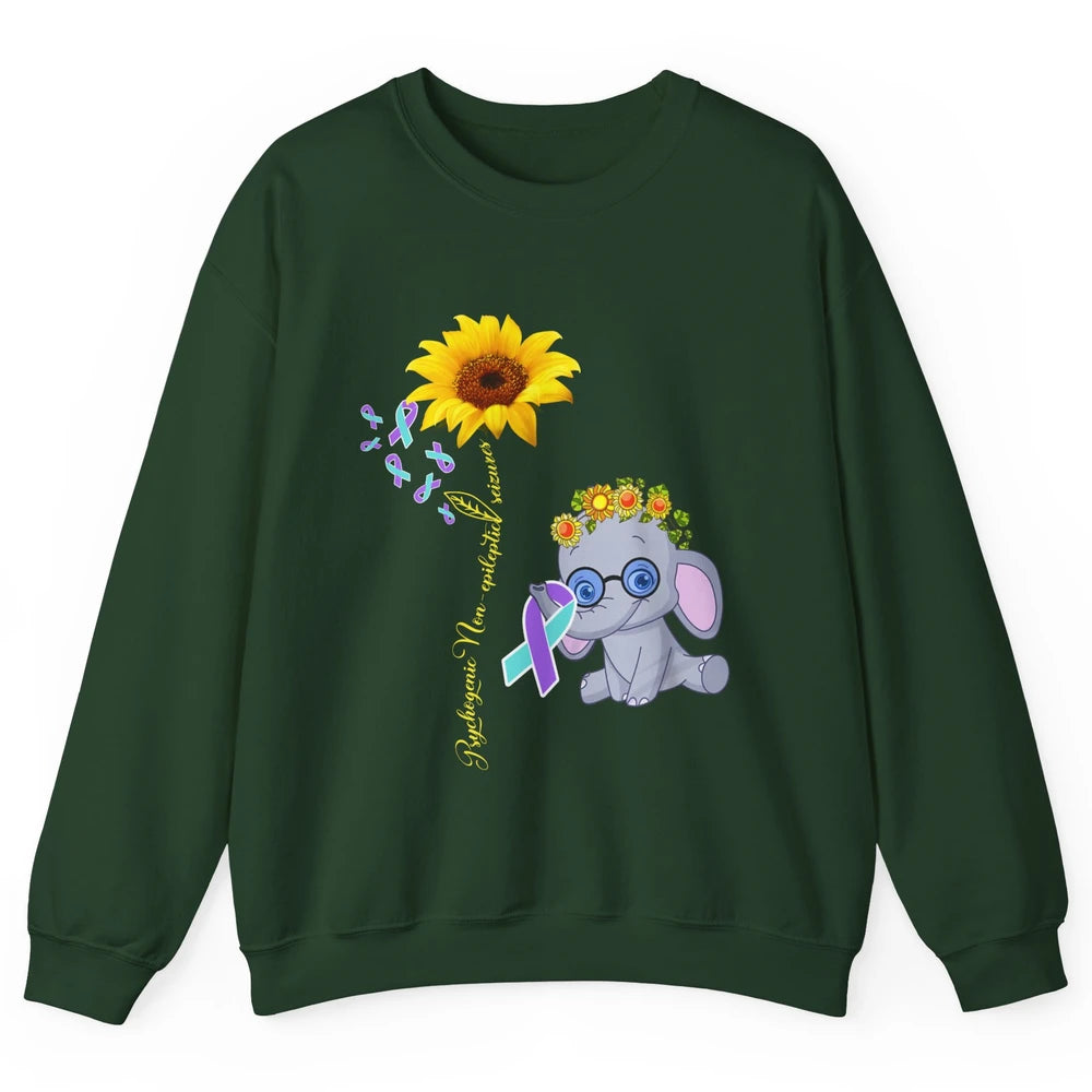PNES Awareness Purple Teal Ribbon Sunflower Baby Elephant Unisex Crewneck Sweatshirt