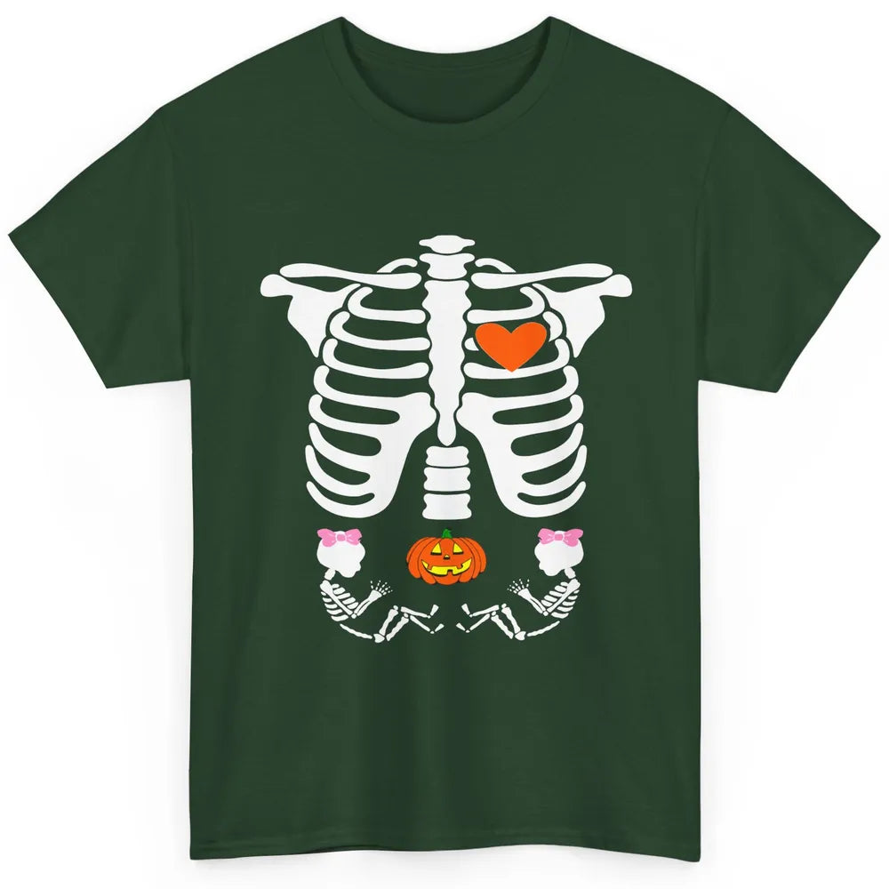 Pregnant Halloween Skeleton Baby Twins Witch Pumpkin Costume Classic Unisex T-Shirt
