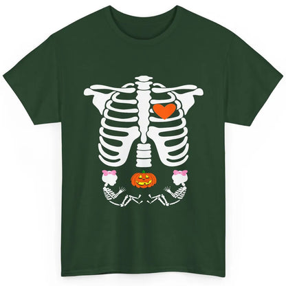 Pregnant Halloween Skeleton Baby Twins Witch Pumpkin Costume Classic Unisex T-Shirt