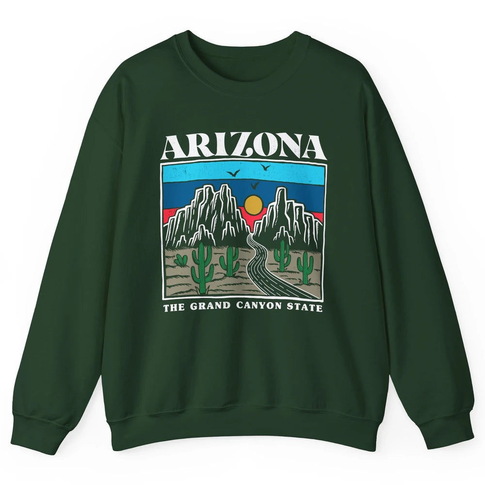 Retro Arizona Cactus Mountain The Grand Canyon State Hiking Unisex Crewneck Sweatshirt