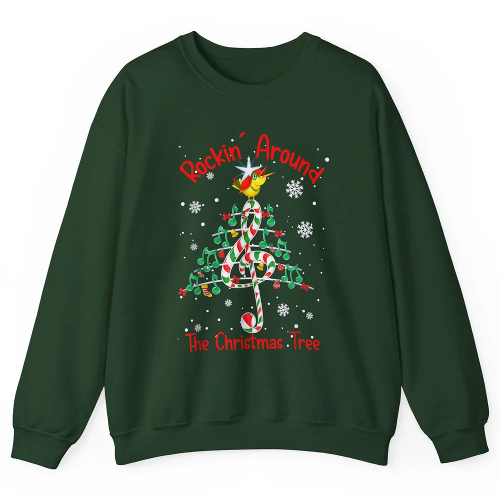 Rockin' Around The Christmas Tree Xmas Music Note Snow Retro Unisex Crewneck Sweatshirt