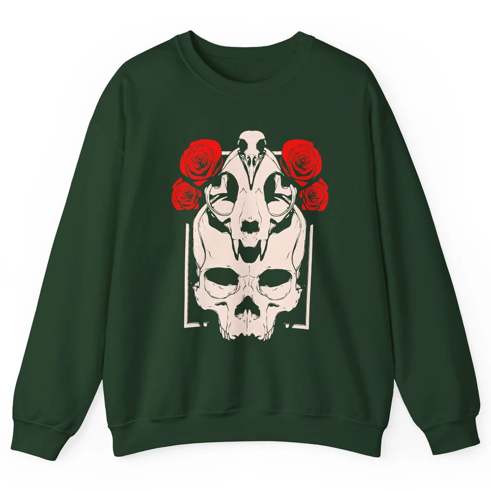 Mystical Skulls Gothic Witch Floral Grunge Magic Occult Edgy Unisex Crewneck Sweatshirt
