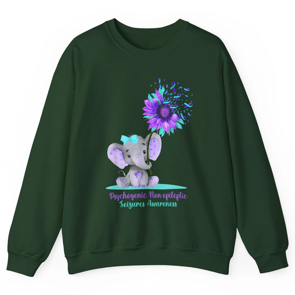 PNES Awareness Purple Teal Ribbon Sunflower Baby Elephant Unisex Crewneck Sweatshirt
