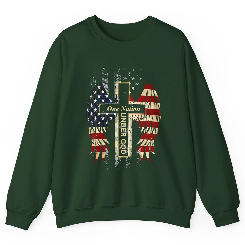 Patriotic One Nation Under God American Flag Faith Cross Unisex Crewneck Sweatshirt