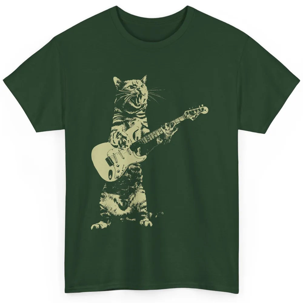 Retro Cat Playing Guitar Cat Guitarist Music Lovers Cat Mom Classic Unisex T-Shirt