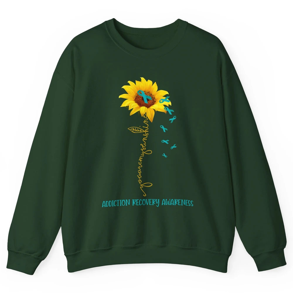 Addiction Recovery Awareness Teal Ribbon Sunflower Unisex Crewneck Sweatshirt