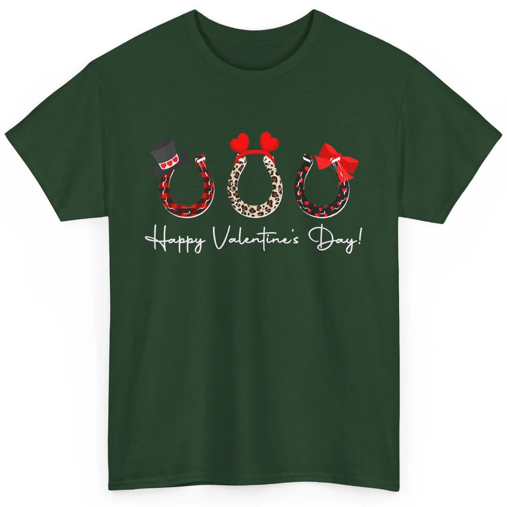 Leopard Red Plaid Heart Love Horseshoes Horse Lover Happy Valentine's Day Classic Unisex T-Shirt