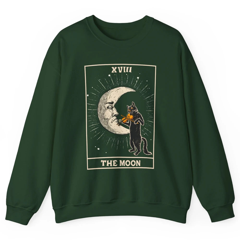 Retro Halloween Cat Guitarist The Moon Tarot Card Witchcraft Unisex Crewneck Sweatshirt