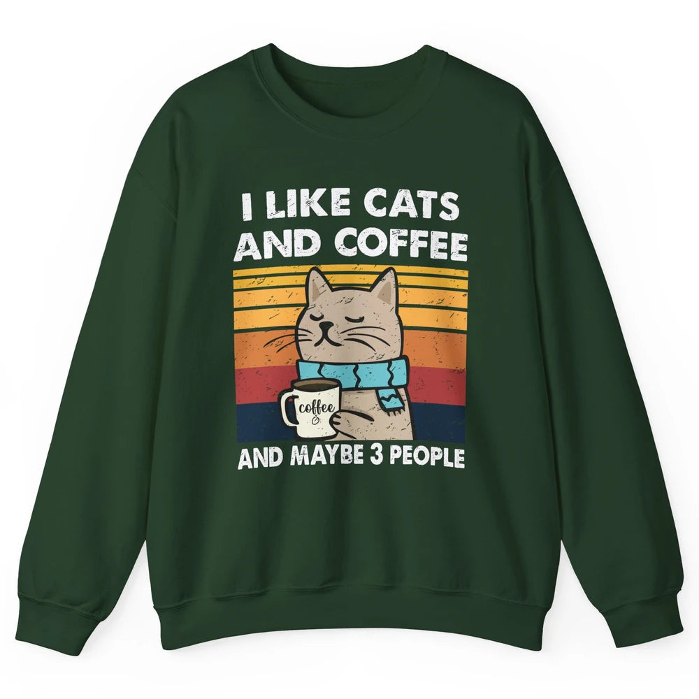 Retro Funny Fall Cat I Like Cats Coffee And Maybe 3 People Unisex Crewneck Sweatshirt
