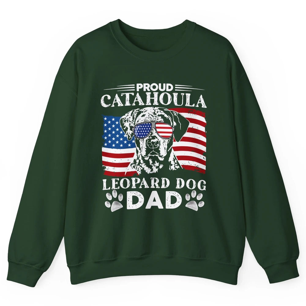 Proud Catahoula Leopard Dog Dad US Flag Patriotic 4th July Unisex Crewneck Sweatshirt