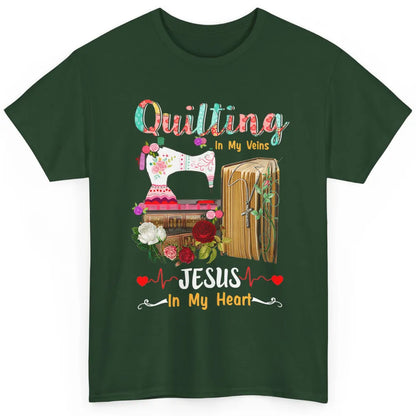 Quilting In My Veins Jesus In Heart Christian Retro Quilt Classic Unisex T-Shirt