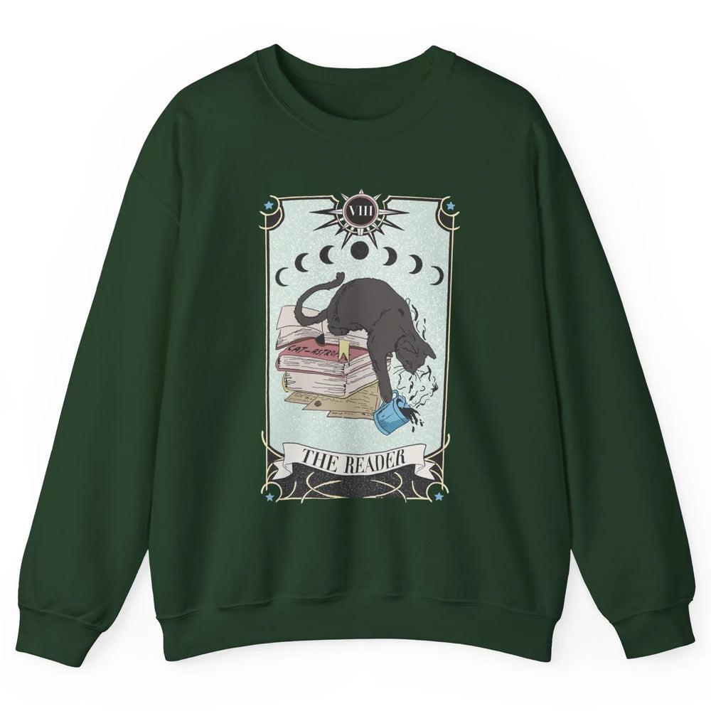 Retro Cat Books The Reader Tarot Card Halloween Reading Gift Unisex Crewneck Sweatshirt