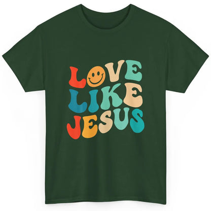 Retro Groovy Love Like Jesus Smiling Face Christ Faith God Classic Unisex T-Shirt