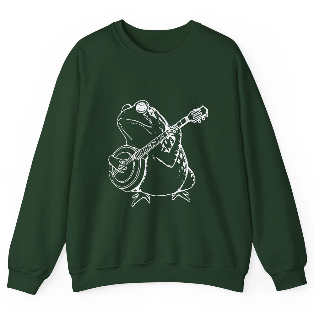 Retro Frog Playing Banjo Musician Banjo Player Music Vintage Unisex Crewneck Sweatshirt