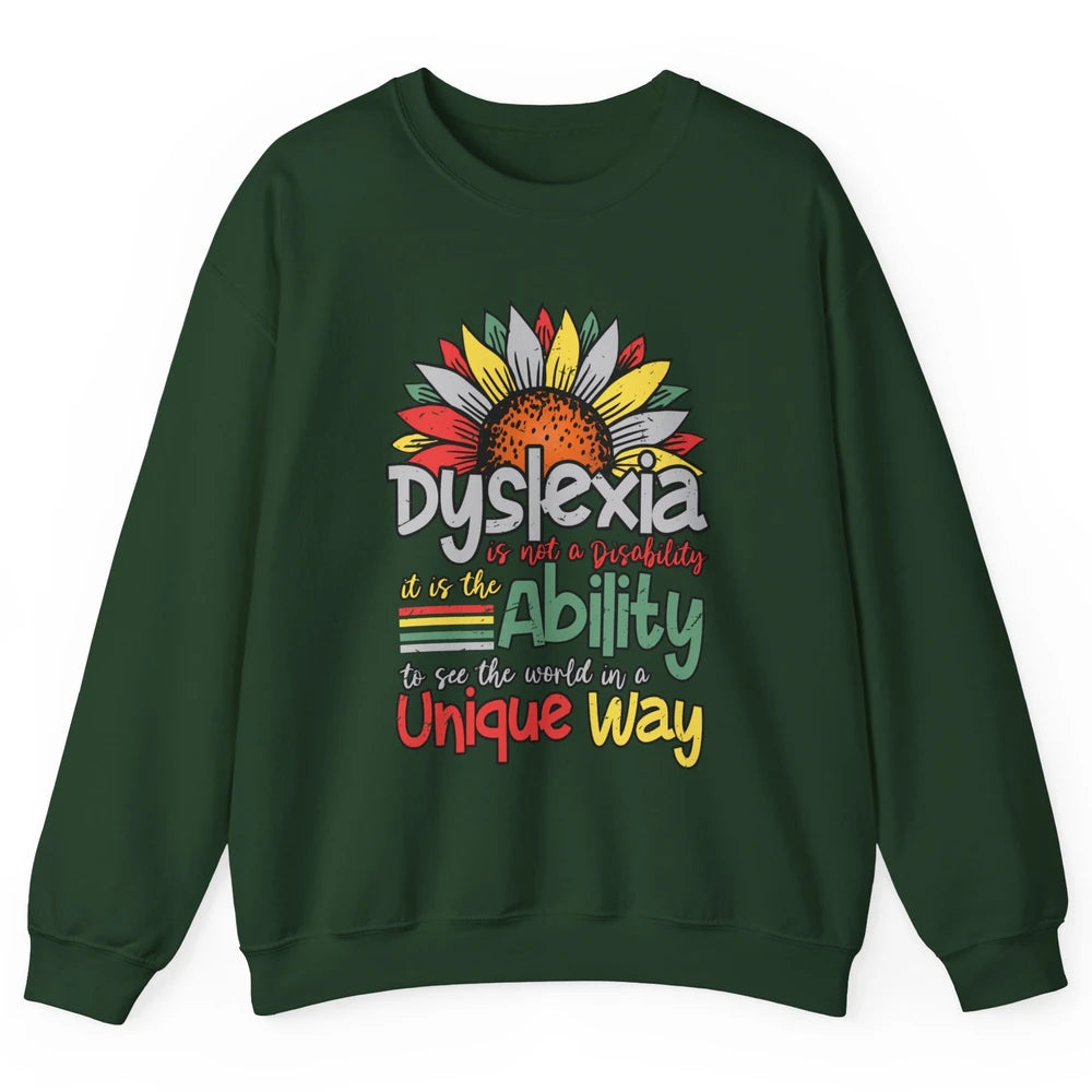 Retro Dyslexia A Different Ability Not Disability Sunflower Unisex Crewneck Sweatshirt