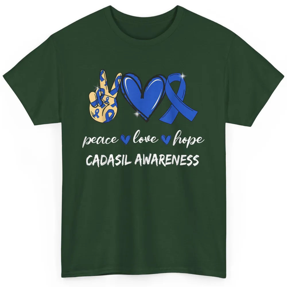 Peace Love Hope Heart Love Cadasil Awareness Blue Ribbon Classic Unisex T-Shirt