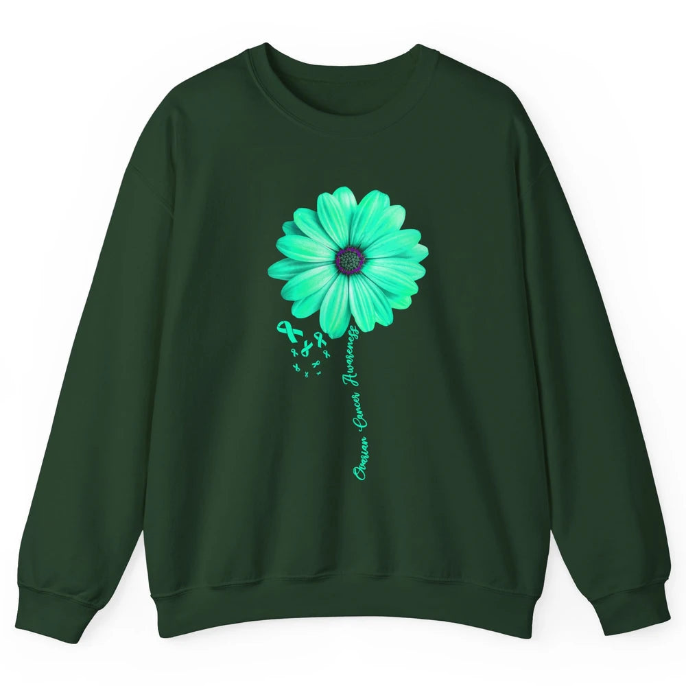 Ovarian Cancer Awareness Daisy Flower Teal Ribbon Cancer Unisex Crewneck Sweatshirt
