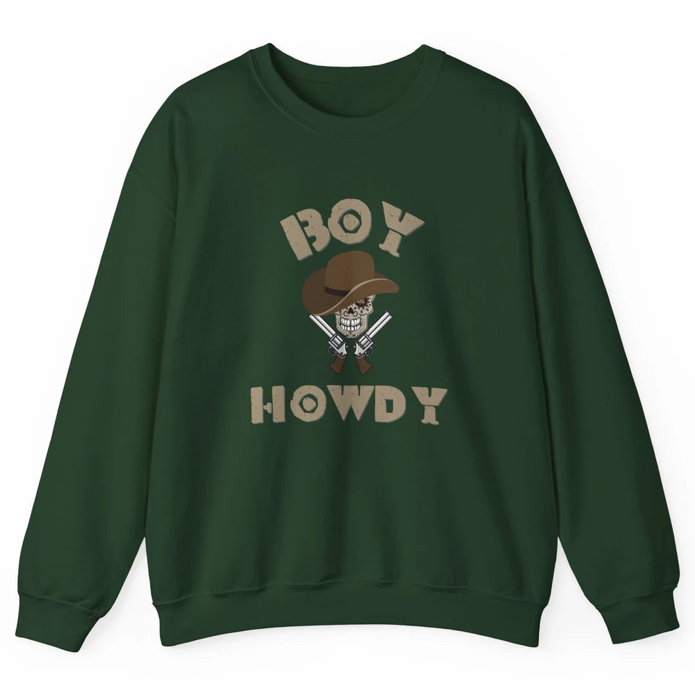 Retro Boy Howdy Rodeo Cowboy Skull Vintage Western Country Unisex Crewneck Sweatshirt