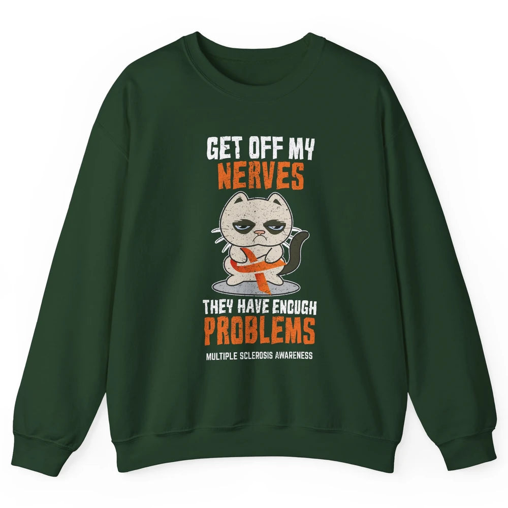 Multiple Sclerosis Awareness Ms Cancer Cat Orange Ribbon Unisex Crewneck Sweatshirt