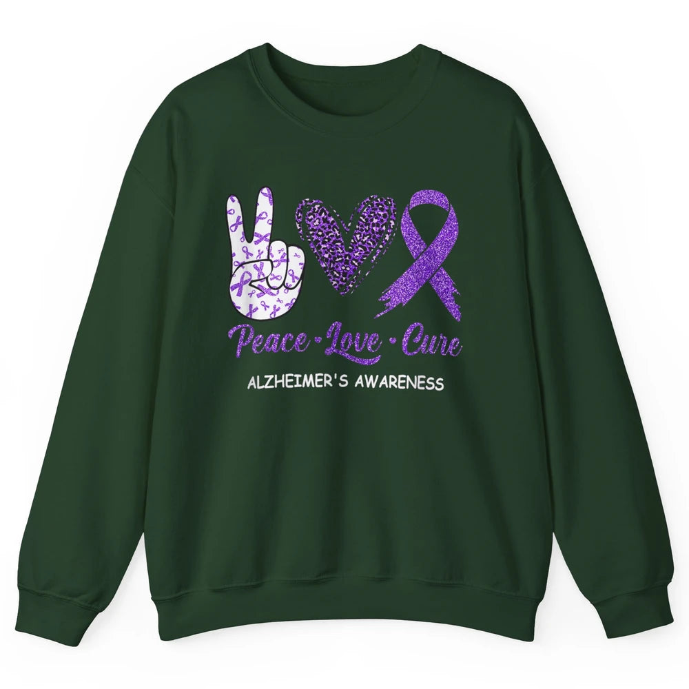 Peace Love Cure Purple Ribbon Alzheimer Disease Awareness Unisex Crewneck Sweatshirt