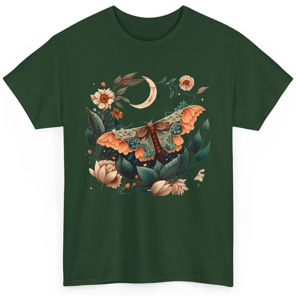 Retro Floral Moth Moon Butterfly Boho Moth Lovers Gift Classic Unisex T-Shirt