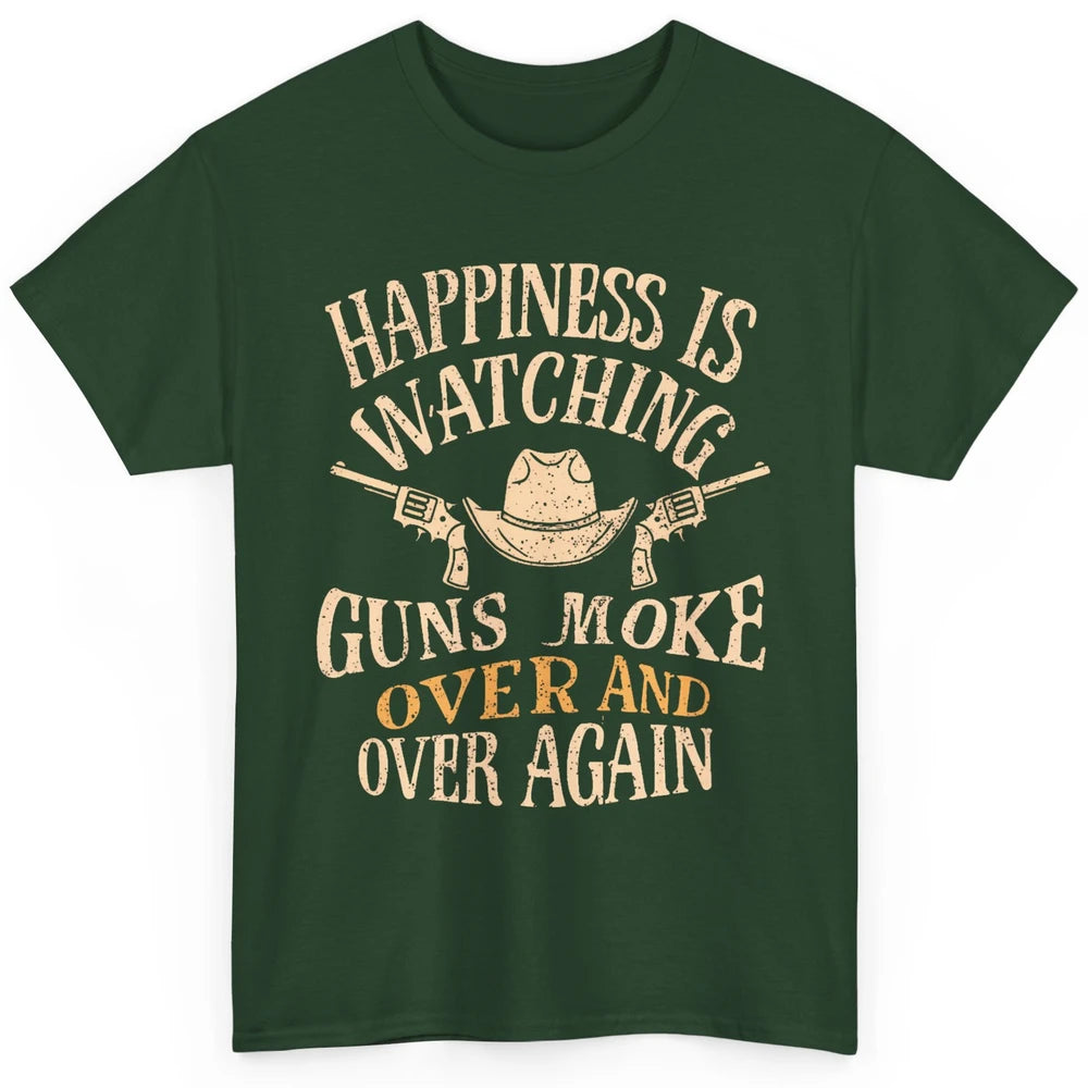 Happiness Is Watching Gunsmoke Over Retro Cowboy Hat Rodeo Howdy Western Country Classic Unisex T-Shirt