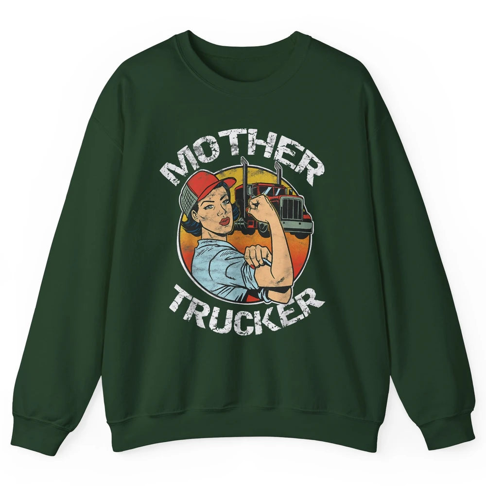 Retro Mother Trucker Truck Driver Mom Life Mothers Day Women Unisex Crewneck Sweatshirt