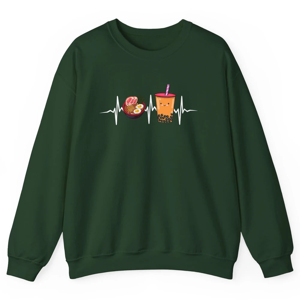 Ramen And Bubble Tea Lovers Heartbeat Japanese Food Kawaii Unisex Crewneck Sweatshirt