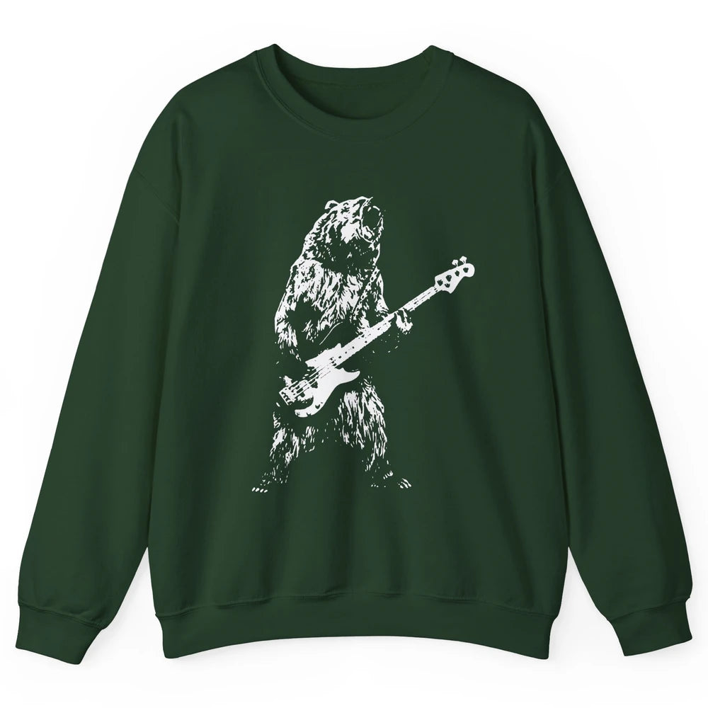 Retro Bear Playing Bass Guitar Bear Guitarist Music Lovers Unisex Crewneck Sweatshirt