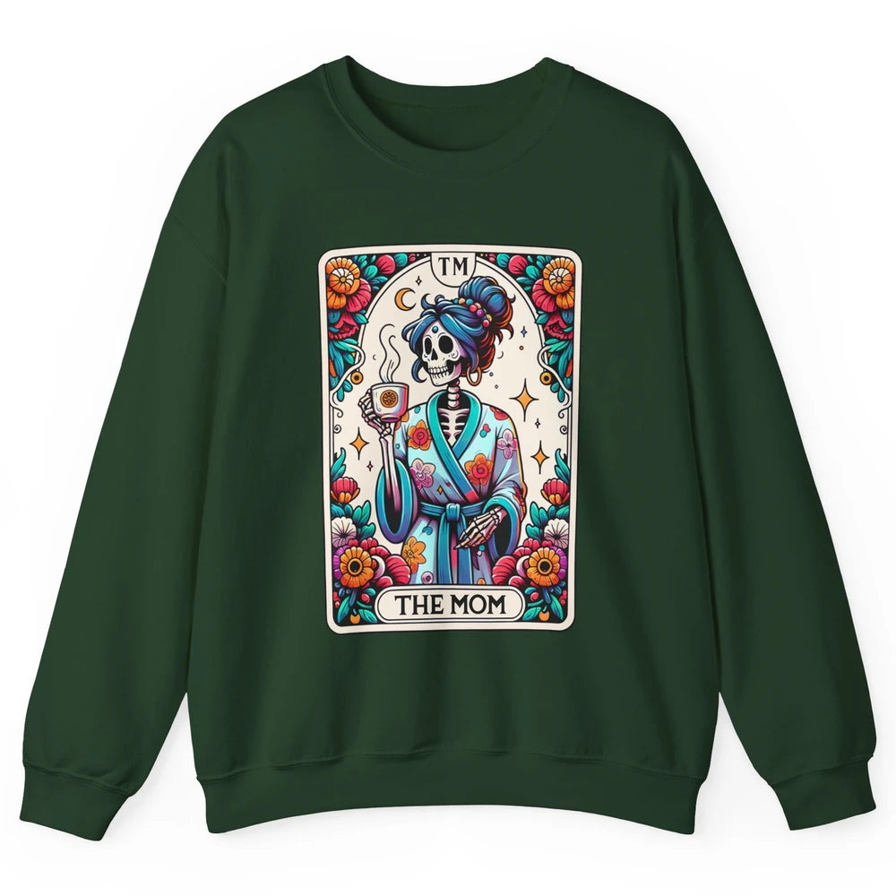 Retro Floral Skeleton The Mom Tarot Card Halloween Mom Life Unisex Crewneck Sweatshirt