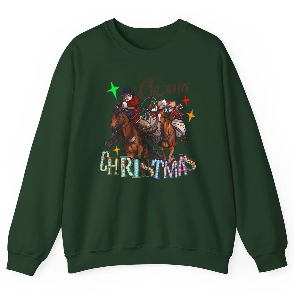 Santa Claus Country Christmas Y'all Western Country Cowboy Unisex Crewneck Sweatshirt