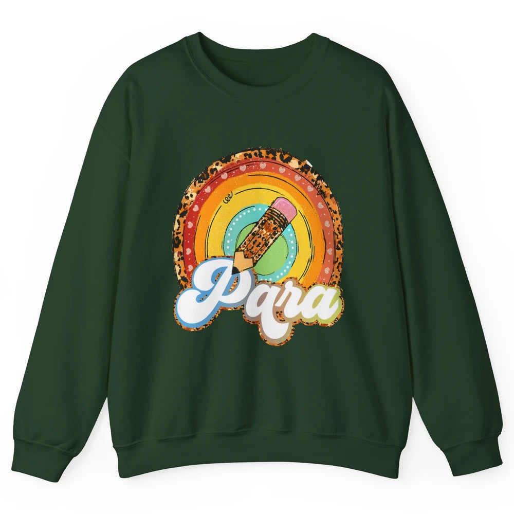 Retro Leopard Rainbow Paraprofessional Teacher Para Squad Unisex Crewneck Sweatshirt