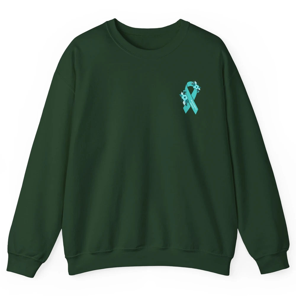 Myasthenia Gravis Awareness Floral Teal Ribbon Pocket Size Unisex Crewneck Sweatshirt