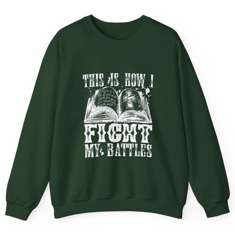 Retro Fight Battles Bible Cross Christian Jesus God Religion Unisex Crewneck Sweatshirt