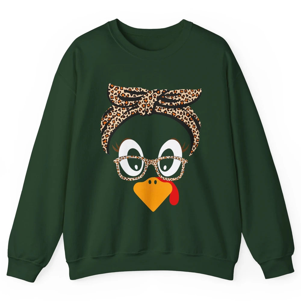 Cute Turkey Mom Leopard Glasses Thanksgiving Fall Turkey Day Unisex Crewneck Sweatshirt
