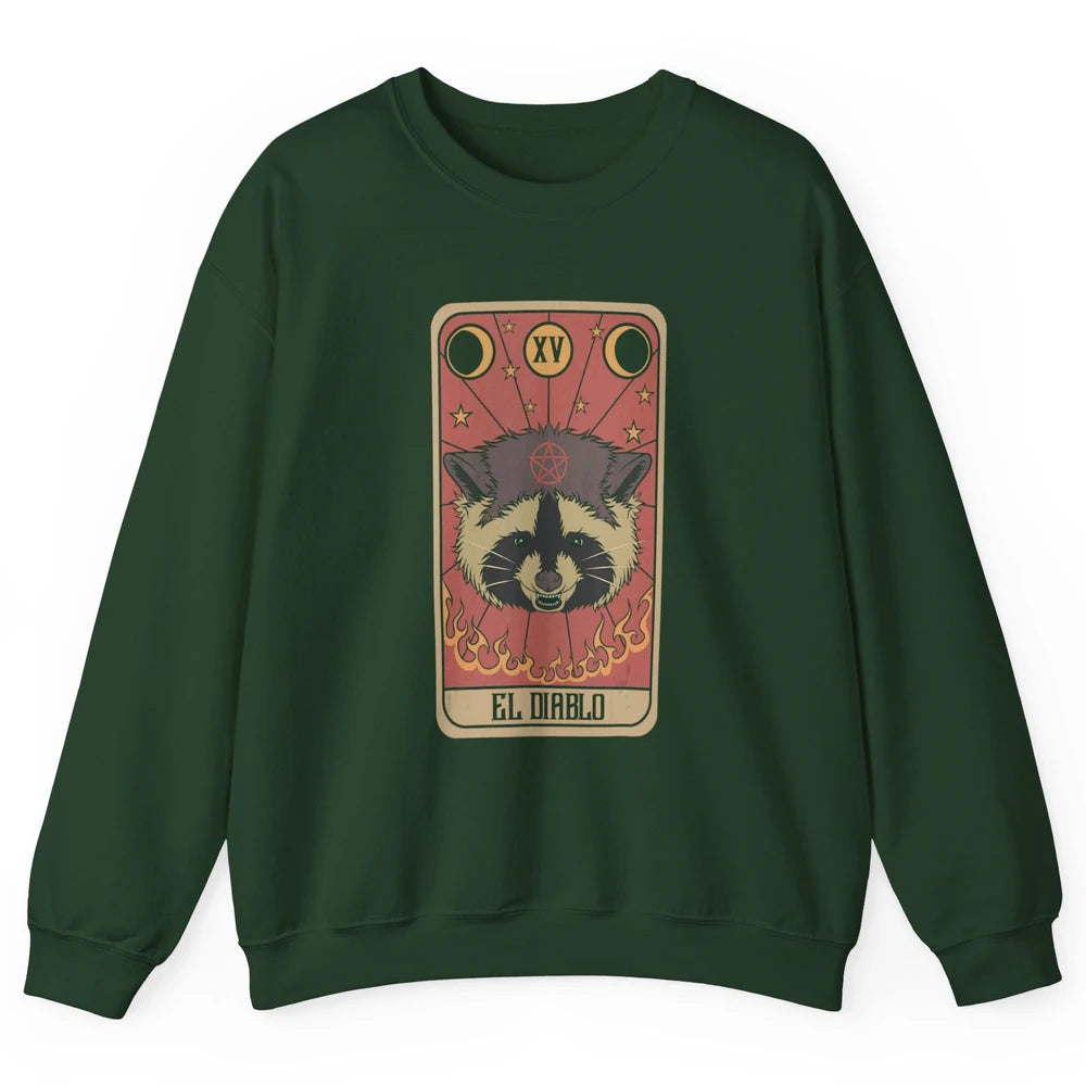 Raccoon Tarot Card Satanic Trash Panda Crescent Halloween Unisex Crewneck Sweatshirt