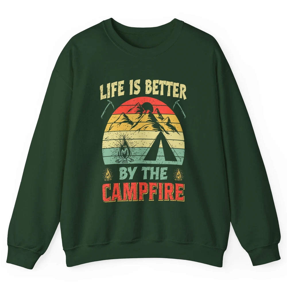 Retro Life Better By Campfire Happy Camp Nature Outdoor Camp Unisex Crewneck Sweatshirt
