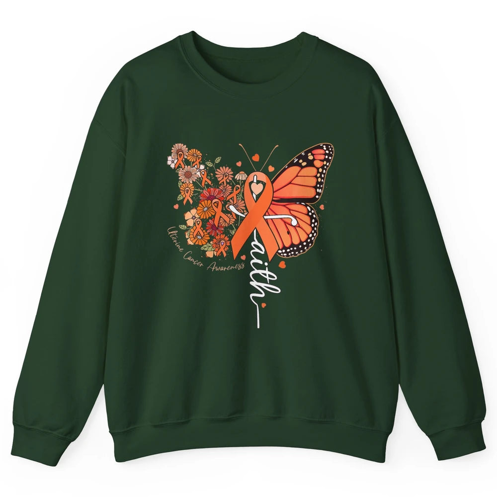 Peach Floral Butterfly Cross Faith Uterine Cancer Awareness Unisex Crewneck Sweatshirt