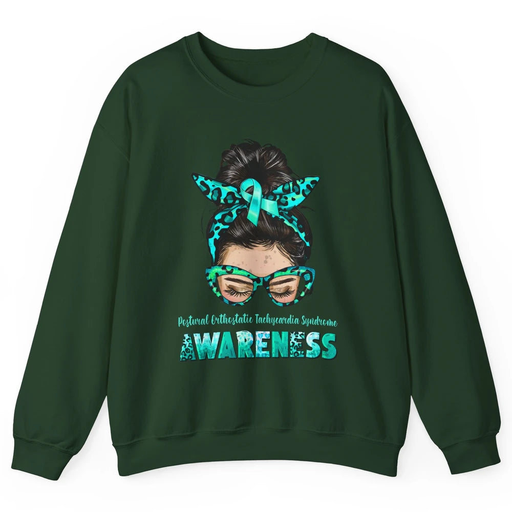 Postural Orthostatic Tachycardia Syndrome Ribbon Messy Bun Unisex Crewneck Sweatshirt