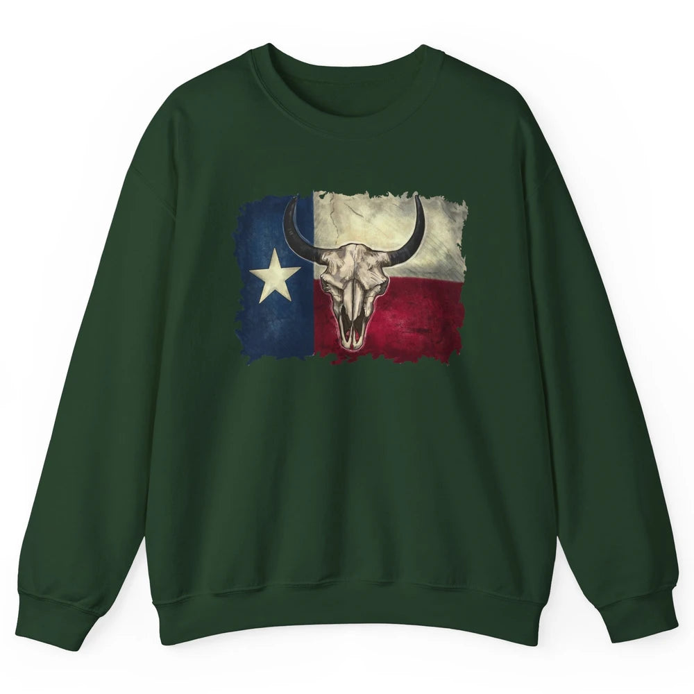 Retro Bull Skull Texas Map Western Country Cowboy Cowgirl Unisex Crewneck Sweatshirt