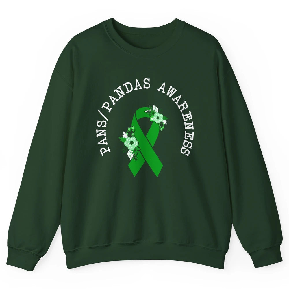 PANS/PANDAS Awareness Floral Green Ribbon Pans Disease Unisex Crewneck Sweatshirt