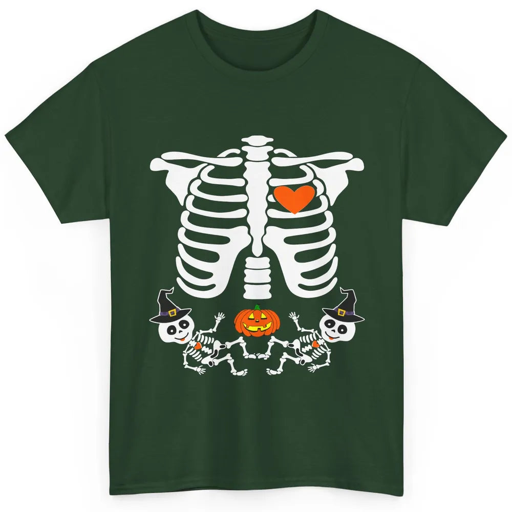 Pregnant Halloween Skeleton Baby Twins Witch Pumpkin Costume Classic Unisex T-Shirt